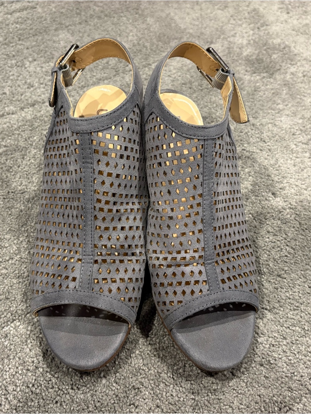 Unisa Pastel Blue Peep Toe Sandal with Diamond Cutout Pattern